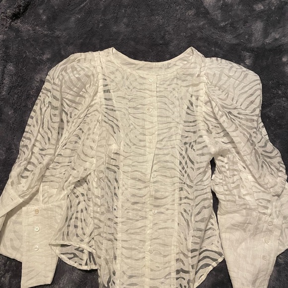 Gracia Sheer Zebra Print Blouse Puff Sleeves NEW - Picture 3 of 4